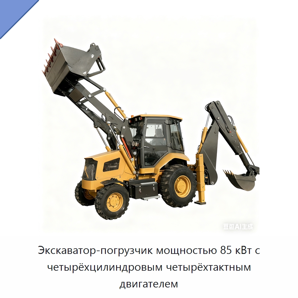 Экскаватор-погрузчик мощностью 85 кВт с четырёхцилиндровым четырёхтактным двигателем — Землеройная техника