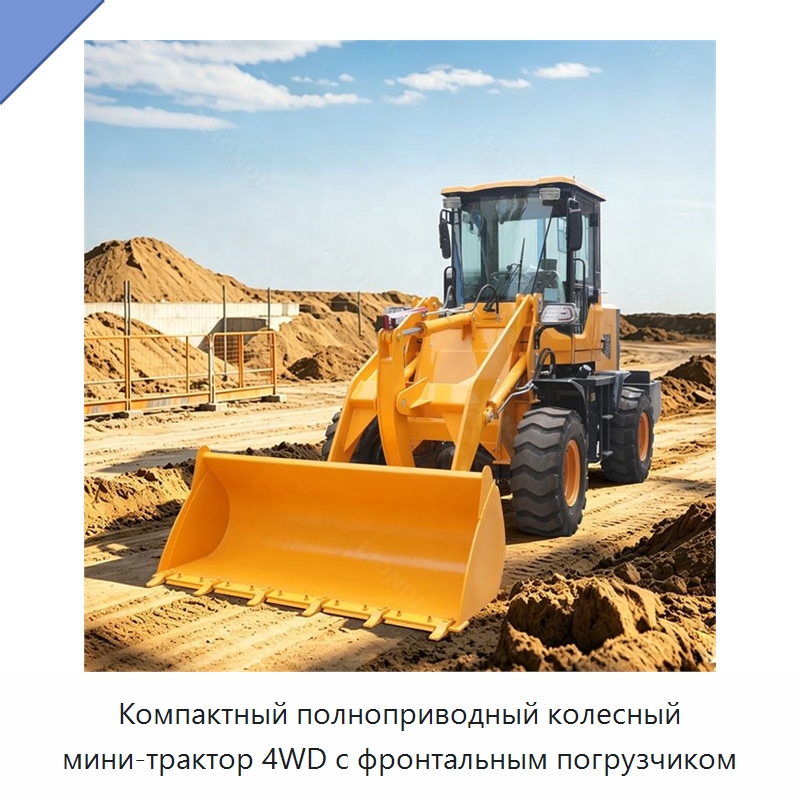 Компактный полноприводный колесный мини-трактор 4WD с фронтальным погрузчиком — Землеройная техника