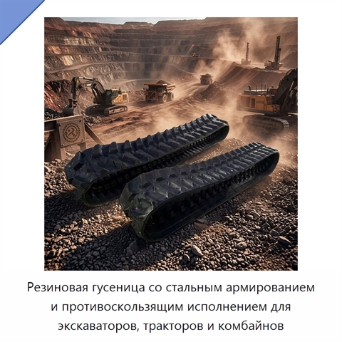 Резиновая гусеница со стальным армированием и противоскользящим исполнением для экскаваторов, тракторов и комбайнов