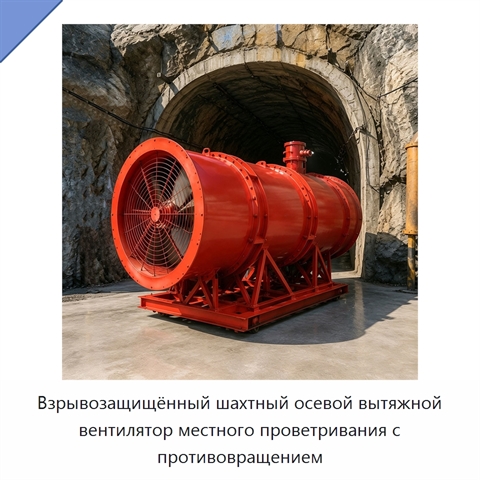 Взрывозащищённый шахтный осевой вытяжной вентилятор местного проветривания с противовращением