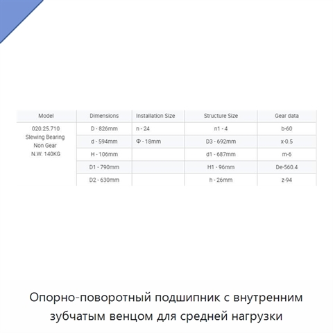 Опорно-поворотный подшипник с внутренним зубчатым венцом для средней нагрузки