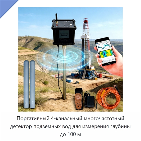 Портативный 4-канальный многочастотный детектор подземных вод для измерения глубины до 100 м