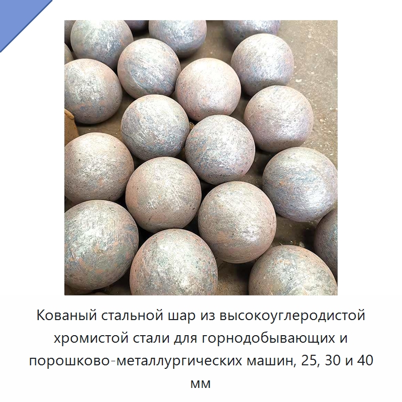 Кованый стальной шар из высокоуглеродистой хромистой стали для горнодобывающих и порошково-металлургических машин, 25, 30 и 40 мм