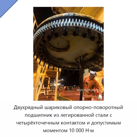 Двухрядный шариковый опорно-поворотный подшипник из легированной стали с четырёхточечным контактом и допустимым моментом 10 000 Н·м