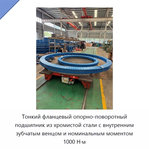 Тонкий фланцевый опорно-поворотный подшипник из хромистой стали с внутренним зубчатым венцом и номинальным моментом 1000 Н·м
