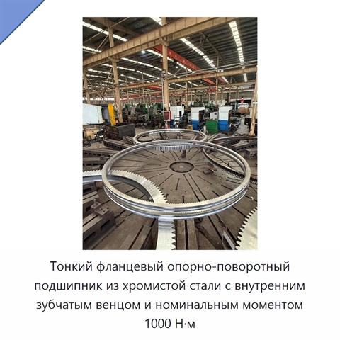 Тонкий фланцевый опорно-поворотный подшипник из хромистой стали с внутренним зубчатым венцом и номинальным моментом 1000 Н·м