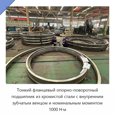 Тонкий фланцевый опорно-поворотный подшипник из хромистой стали с внутренним зубчатым венцом и номинальным моментом 1000 Н·м