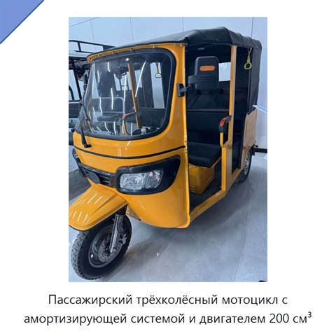 Пассажирский трёхколёсный мотоцикл с амортизирующей системой и двигателем 200 см³