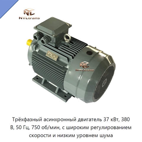 Трёхфазный асинхронный двигатель 37 кВт, 380 В, 50 Гц, 750 об/мин, с широким регулированием скорости и низким уровнем шума