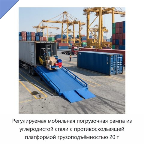 Регулируемая мобильная погрузочная рампа из углеродистой стали с противоскользящей платформой грузоподъёмностью 20 т