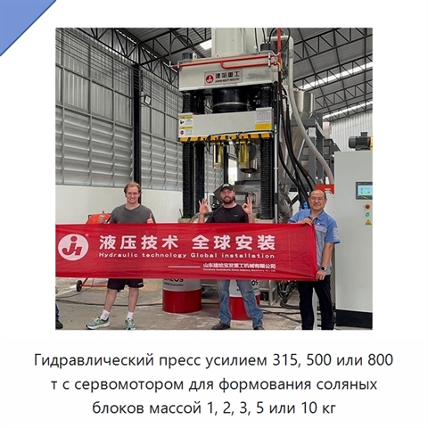 Гидравлический пресс усилием 315, 500 или 800 т с сервомотором для формования соляных блоков массой 1, 2, 3, 5 или 10 кг