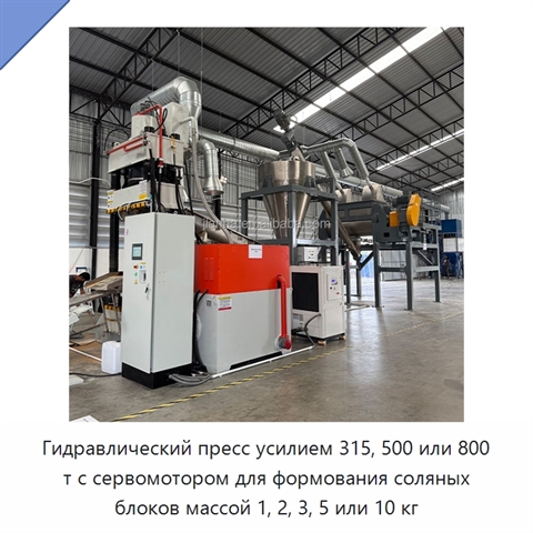 Гидравлический пресс усилием 315, 500 или 800 т с сервомотором для формования соляных блоков массой 1, 2, 3, 5 или 10 кг