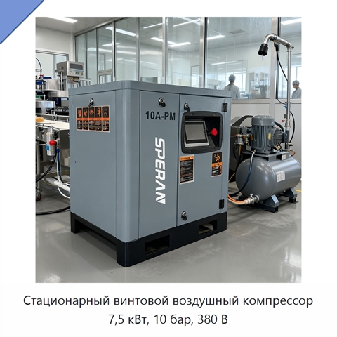 Стационарный винтовой воздушный компрессор 7,5 кВт, 10 бар, 380 В