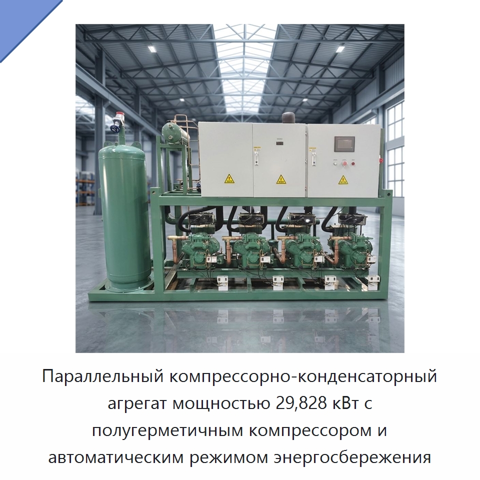 Параллельный компрессорно-конденсаторный агрегат мощностью 29,828 кВт с полугерметичным компрессором и автоматическим режимом энергосбережения — Компрессорно-конденсаторные агрегаты