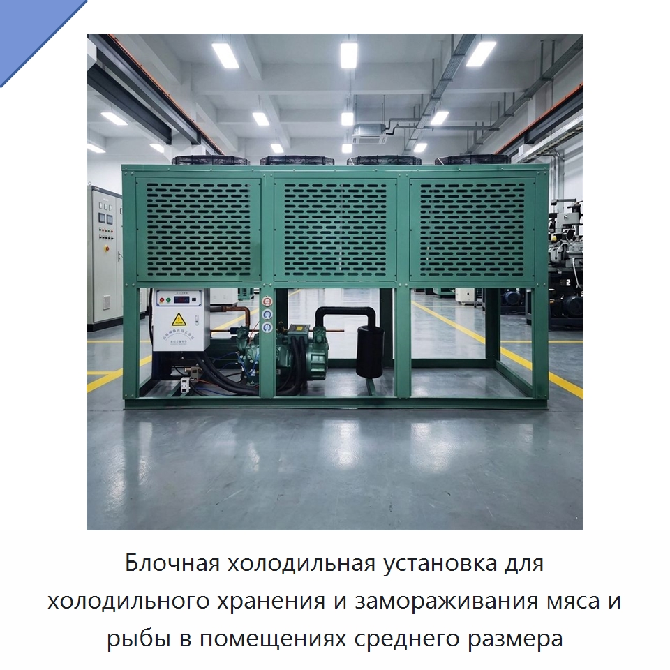 Блочная холодильная установка для холодильного хранения и замораживания мяса и рыбы в помещениях среднего размера — Компрессорно-конденсаторные агрегаты
