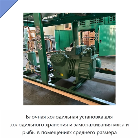 Блочная холодильная установка для холодильного хранения и замораживания мяса и рыбы в помещениях среднего размера