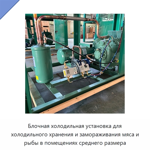Блочная холодильная установка для холодильного хранения и замораживания мяса и рыбы в помещениях среднего размера