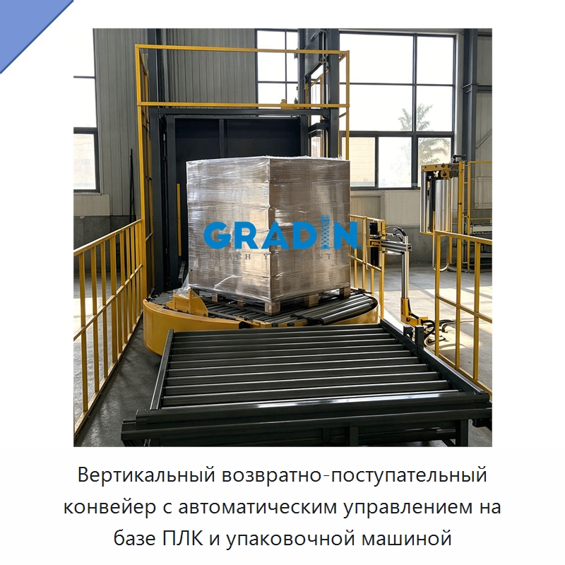 Вертикальный возвратно-поступательный конвейер с автоматическим управлением на базе ПЛК и упаковочной машиной — Подъемные столы