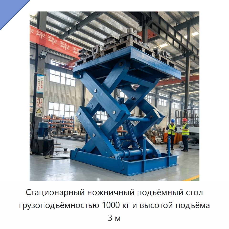 Стационарный ножничный подъёмный стол грузоподъёмностью 1000 кг и высотой подъёма 3 м — Подъемные столы