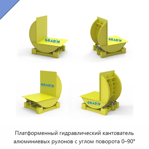Платформенный гидравлический кантователь алюминиевых рулонов с углом поворота 0–90°