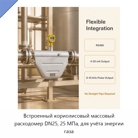Встроенный кориолисовый массовый расходомер DN25, 25 МПа, для учёта энергии газа