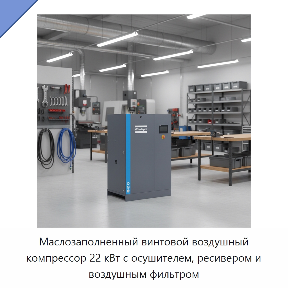 Маслозаполненный винтовой воздушный компрессор 22 кВт с осушителем, ресивером и воздушным фильтром — Промышленные компрессоры