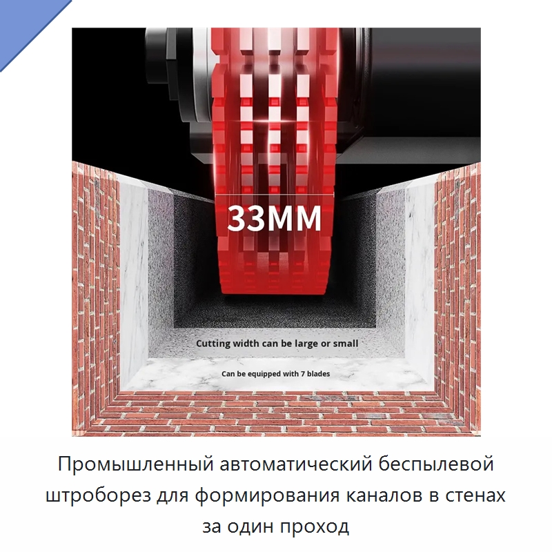 Промышленный автоматический беспылевой штроборез для формирования каналов в стенах за один проход