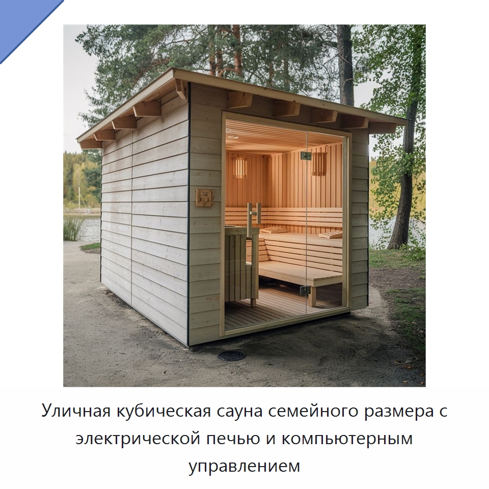 Уличная кубическая сауна семейного размера с электрической печью и компьютерным управлением