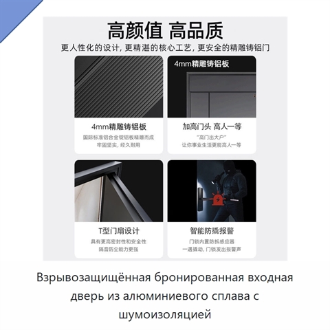 Взрывозащищённая бронированная входная дверь из алюминиевого сплава с шумоизоляцией