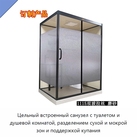 Цельный встроенный санузел с туалетом и душевой комнатой, разделением сухой и мокрой зон и поддержкой купания