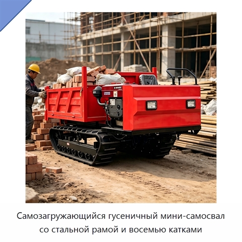 Самозагружающийся гусеничный мини-самосвал со стальной рамой и восемью катками