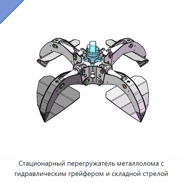 Стационарный перегружатель металлолома с гидравлическим грейфером и складной стрелой — Навесное оборудование для строительной техники