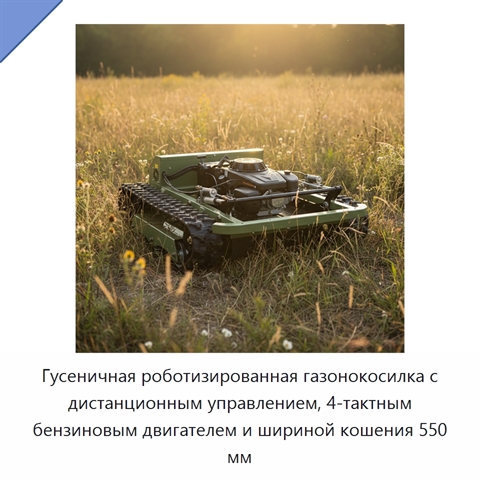 Гусеничная роботизированная газонокосилка с дистанционным управлением, 4-тактным бензиновым двигателем и шириной кошения 550 мм