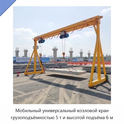 Мобильный универсальный козловой кран грузоподъёмностью 5 т и высотой подъёма 6 м