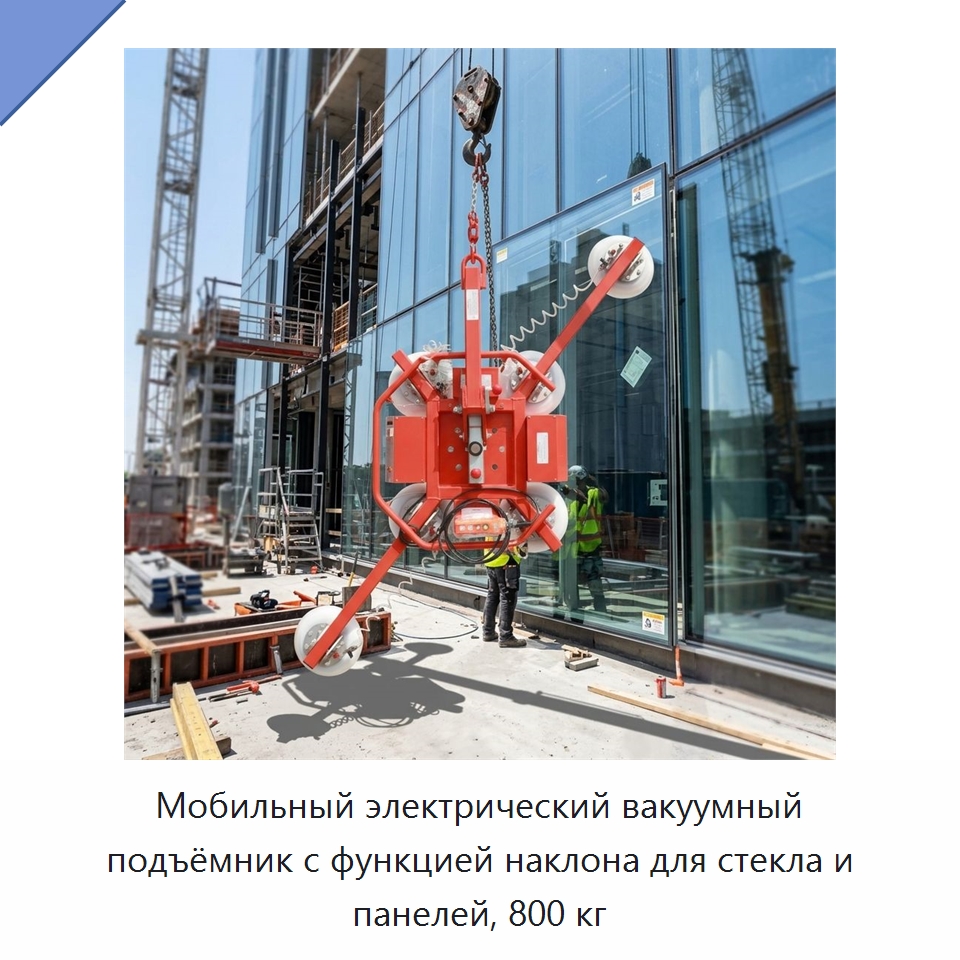 Мобильный электрический вакуумный подъёмник с функцией наклона для стекла и панелей, 800 кг — Вакуумные грузозахваты
